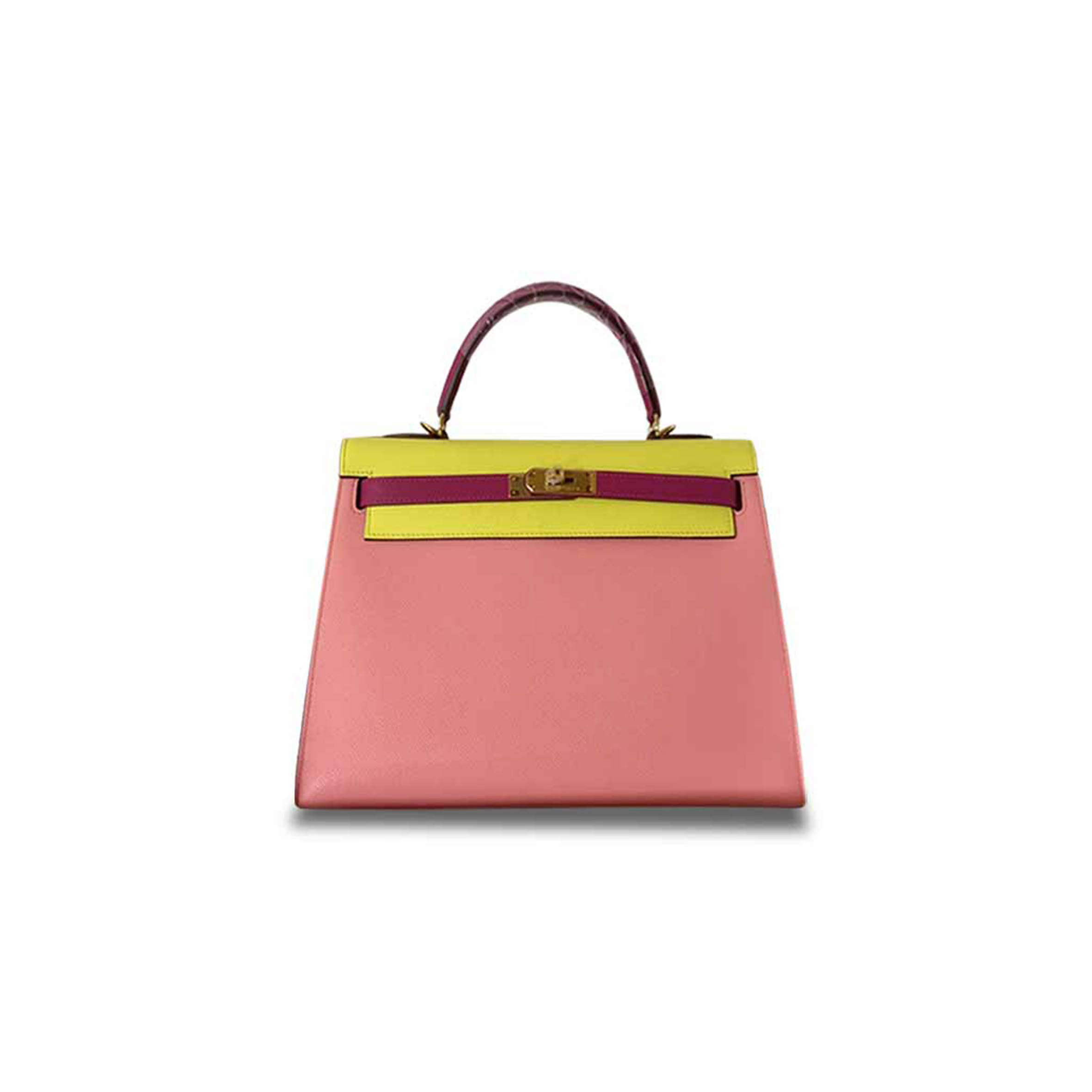 HERMÈS MASTER KELLY EPSOM 32 CHERRY PINK ROSE PURPLE LEMON GOLD BUCKLE (32*23*10.5cm) 